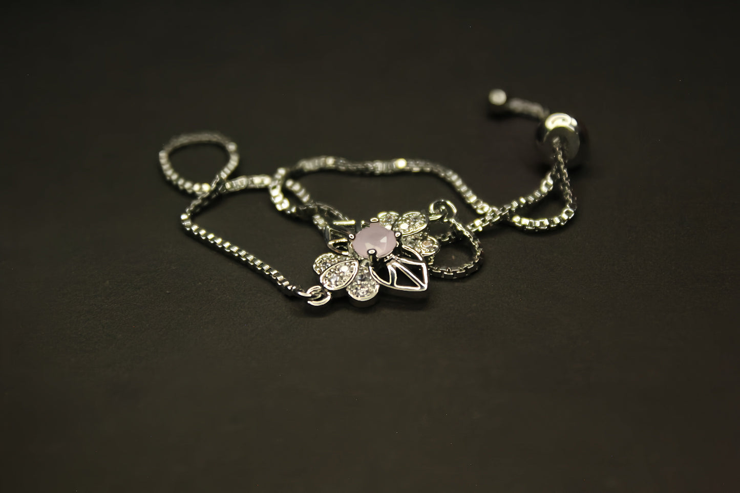 Floral Silver Bracelet With Pearl White Zircon