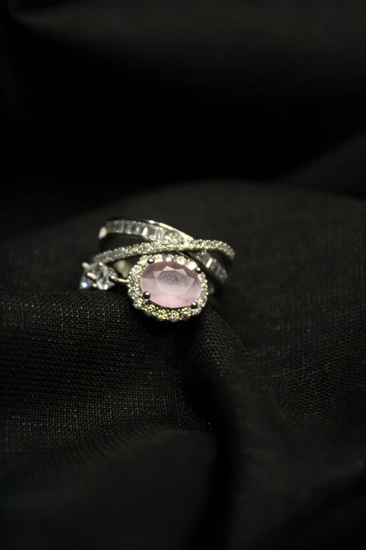 1-Carat Pink Halo Gemstone Ring with Criss-Cross Diamond Band