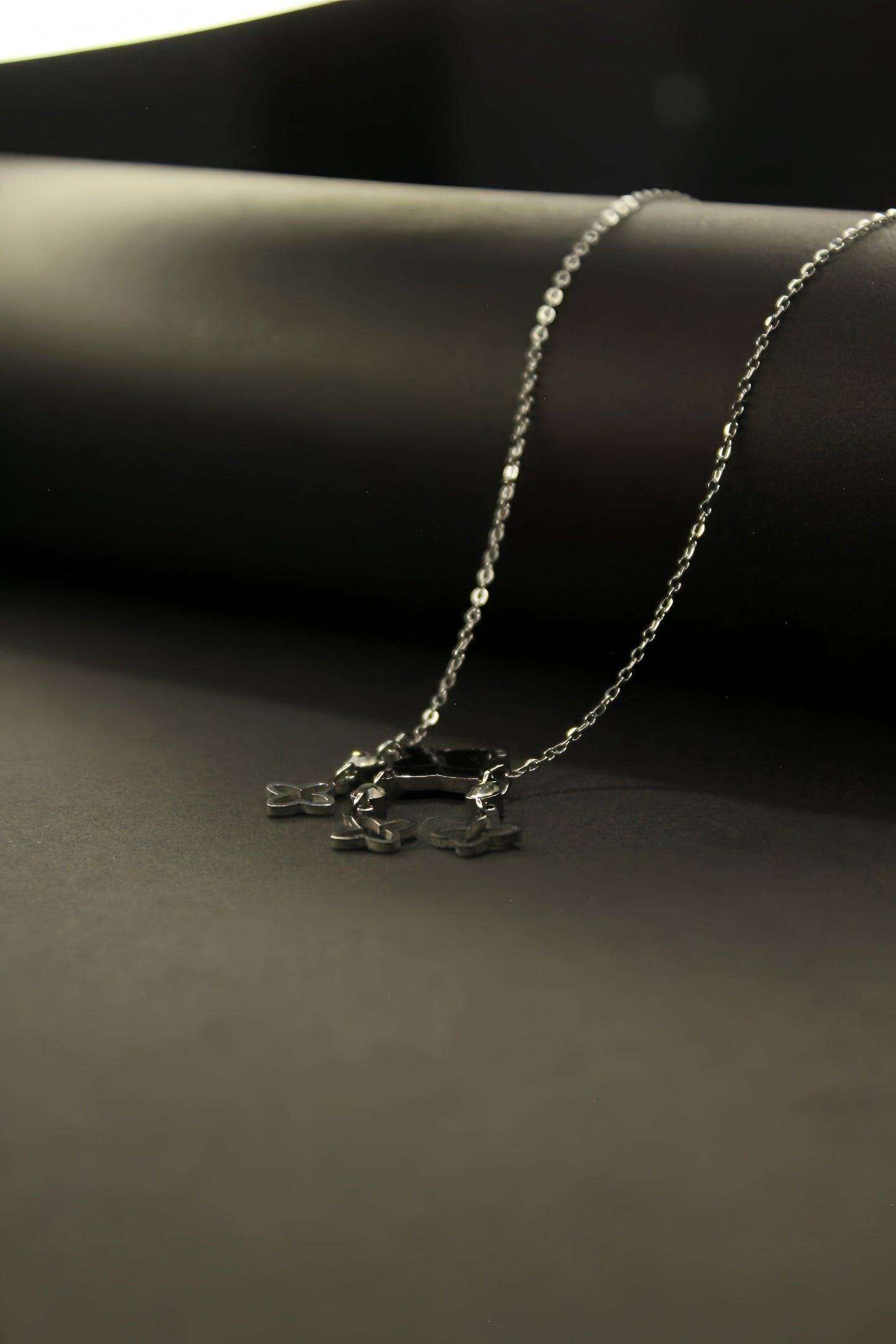 Silver-Black Clover Pendent Necklace