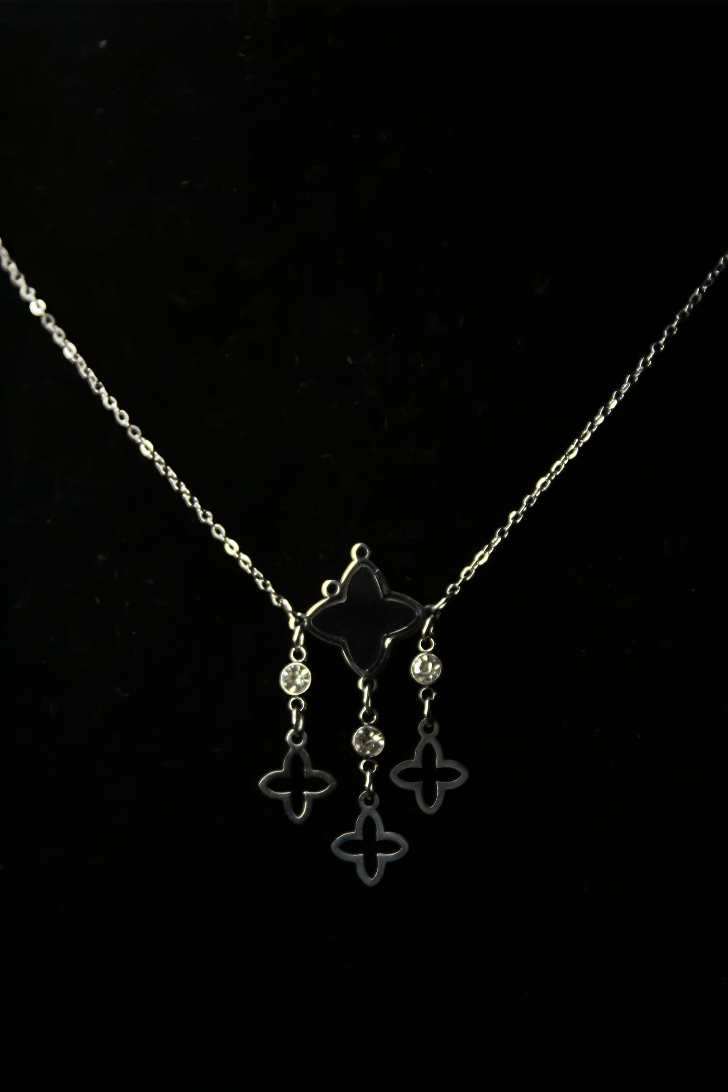 Silver-Black Clover Pendent Necklace