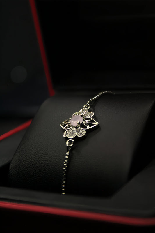 Floral Silver Bracelet With Pearl White Zircon
