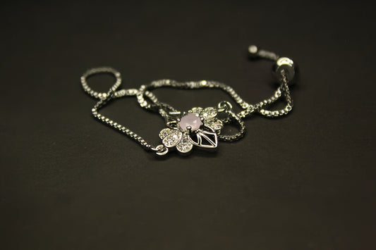 Floral Silver Bracelet With Pearl White Zircon