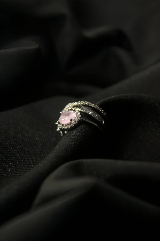 1-Carat Pink Halo Gemstone Ring with Criss-Cross Diamond Band