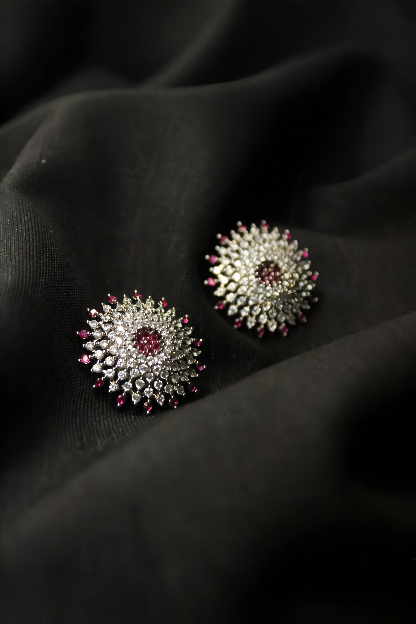 Ruby Radiance Floral Stud Earrings