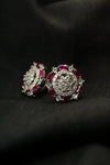 Ruby Radiance Floral Stud Earrings