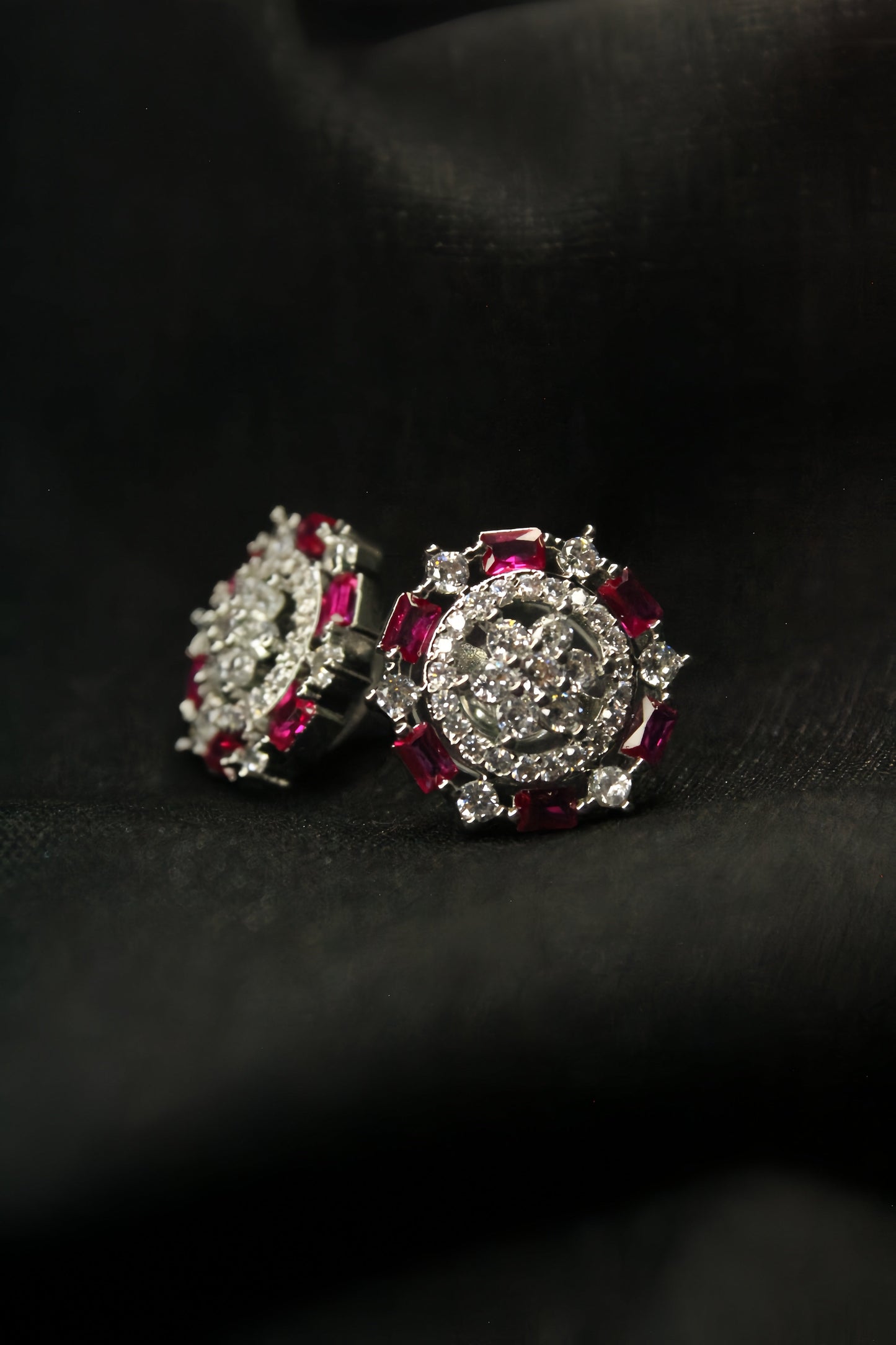 Ruby Radiance Floral Stud Earrings