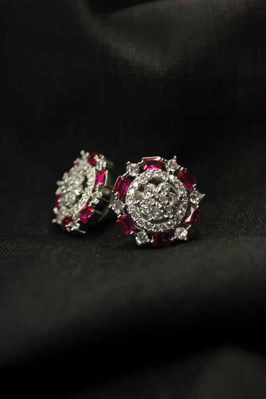 Ruby Radiance Floral Stud Earrings