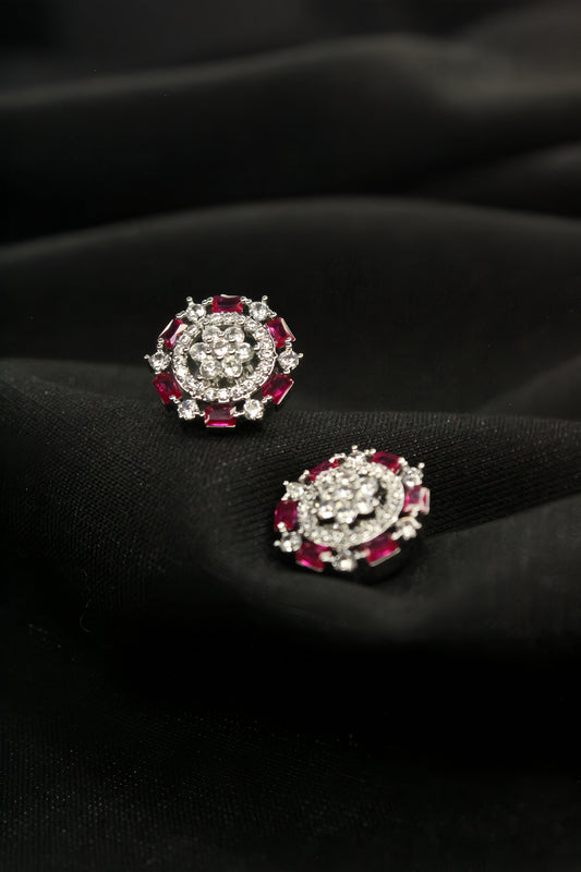 Ruby Radiance Floral Stud Earrings