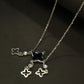Silver-Black Clover Pendent Necklace