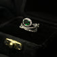 1-Carat Green Halo Gemstone Ring with Criss-Cross Diamond Band